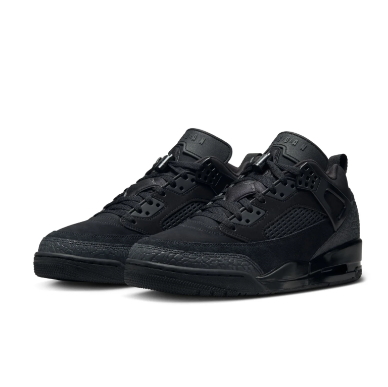 Jordan All-Black Sneakers with Textured Overlays and Visible Heel Air Window