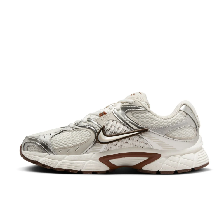 Nike Cream & Metallic Silver Mesh Sneakers with Brown Accents