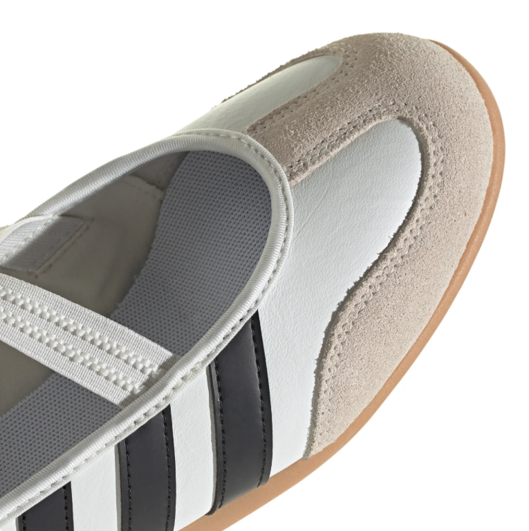 adidas White & Black Cross-Strap Ballet Sneakers with Gum Sole