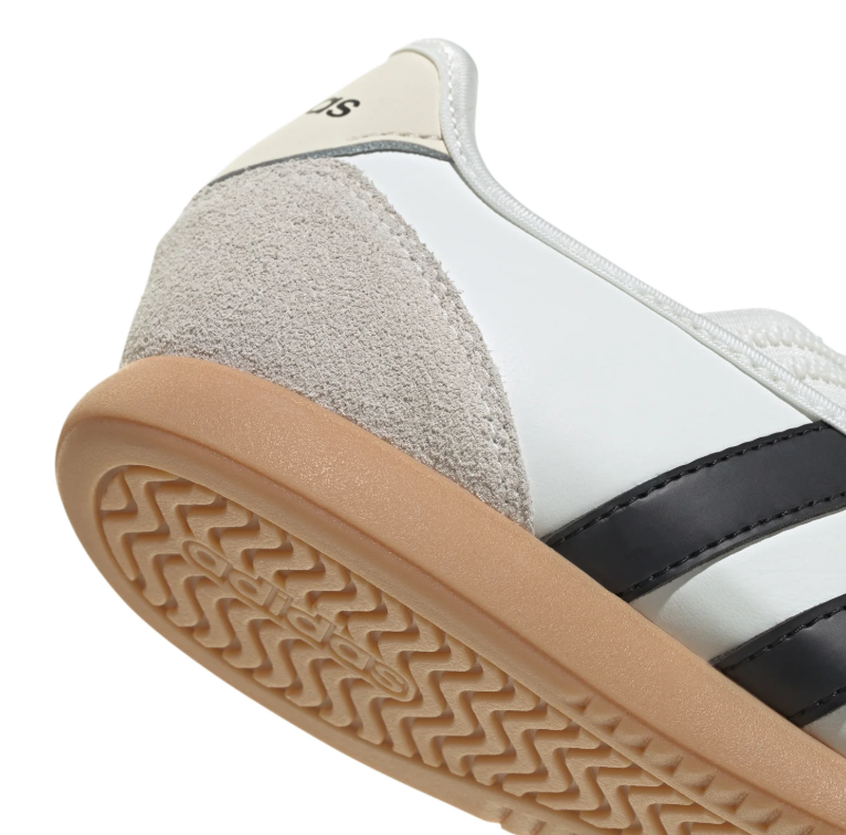 adidas White & Black Cross-Strap Ballet Sneakers with Gum Sole