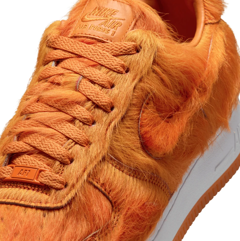Nike Air Force 1 Orange Shaggy-Textured Low-Top Sneakers
