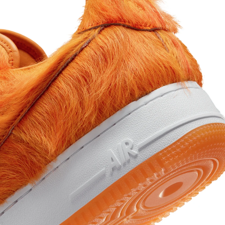 Nike Air Force 1 Orange Shaggy-Textured Low-Top Sneakers