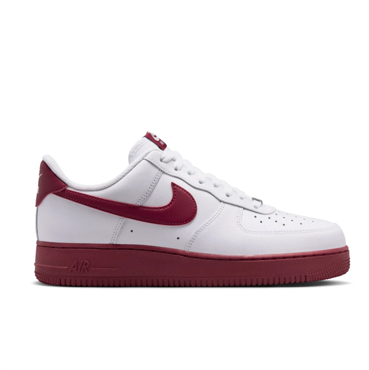 Nike Air Force 1 White and Burgundy Low-Top Sneakers
