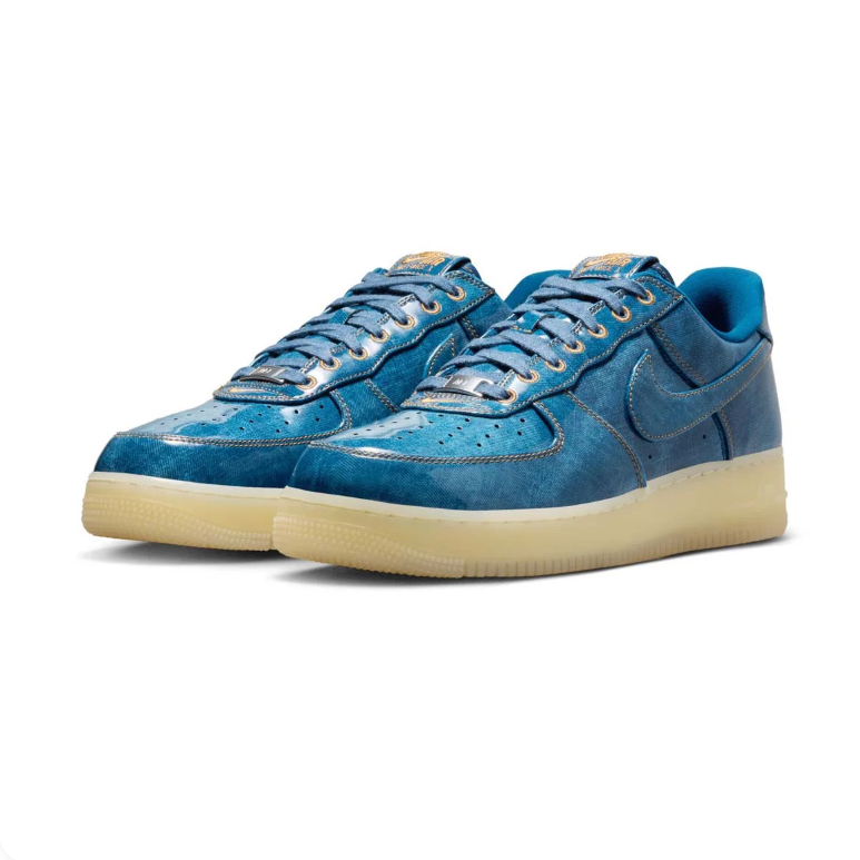 Nike Air Force 1 Blue Denim-Look Low-Top Sneakers with Cream Sole