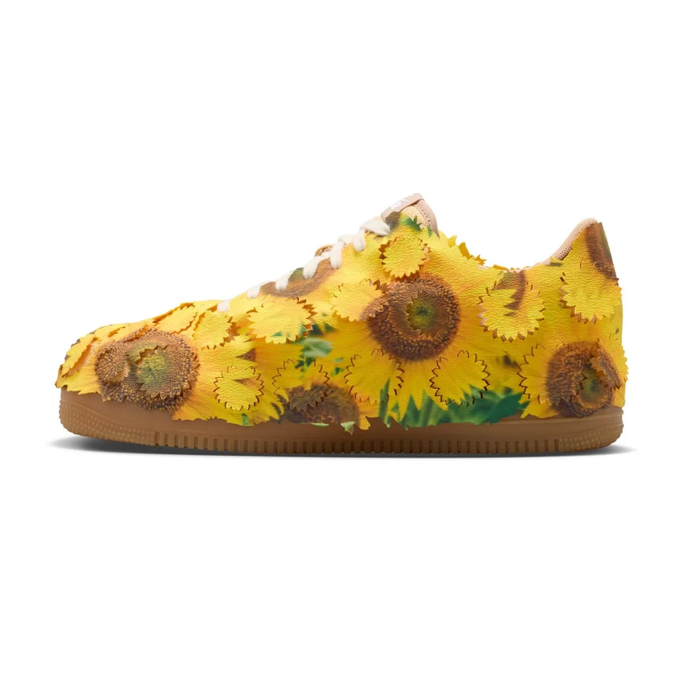 Yellow Sunflower Appliqué Low-Top Sneakers with Brown Soles
