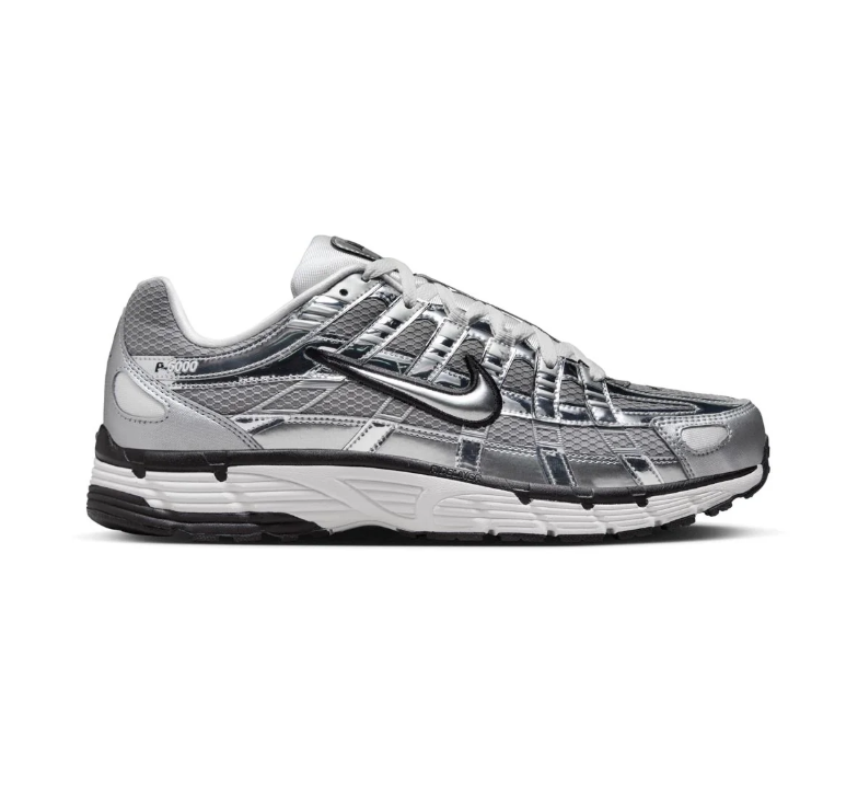 Nike P-6000 Silver and Grey Sneakers with Black Accents