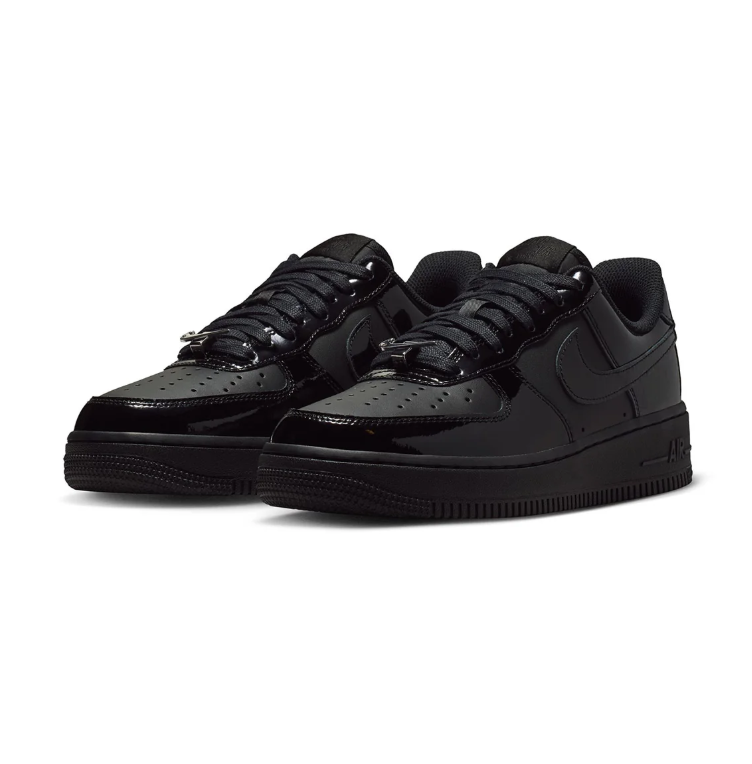 Nike Air Force 1 Low All-Black Sneakers with Glossy Overlays