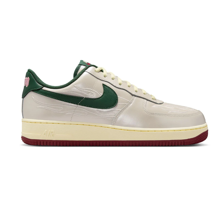 Nike Off-White and Dark Green Low-Top Sneakers with Burgundy Outsole