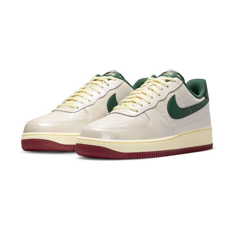 Nike Off-White and Dark Green Low-Top Sneakers with Burgundy Outsole