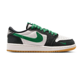 Air Jordan Black and White Low-Top Sneakers with Green Swoosh and Gum Outsole