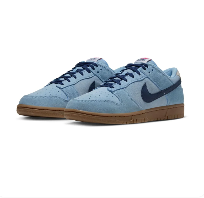 Nike Light Blue Low-Top Sneakers with Navy Swoosh and Gum Sole