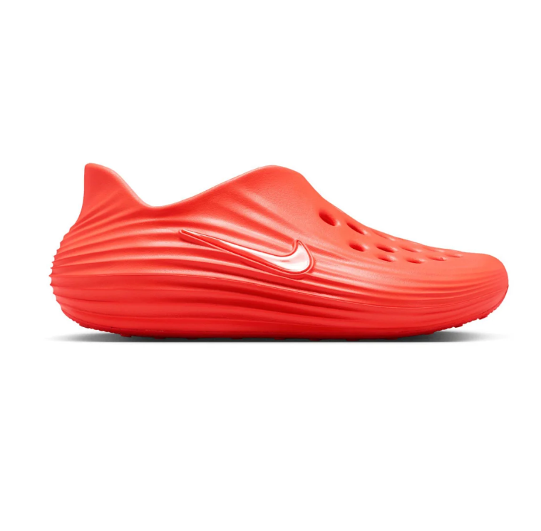 Nike Bright Red Slip-On Clogs with Sculpted Ripple Detailing