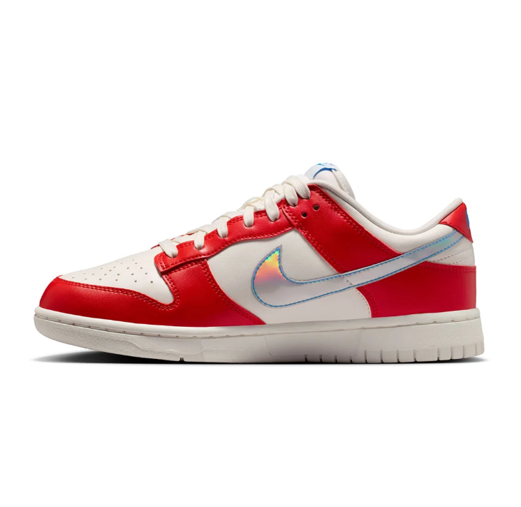 Nike Red and Off-White Low-Top Sneakers with Iridescent Swoosh