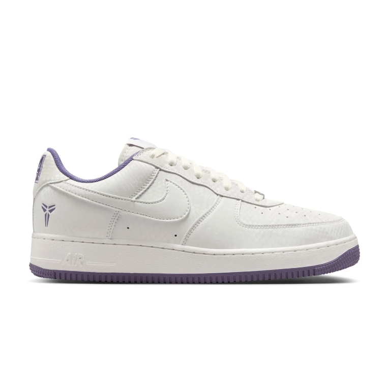 Nike White Low-Top Sneakers with Purple Accents and Kobe Logo