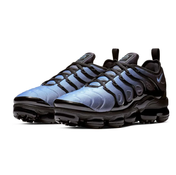 Nike Blue-Grey and Black Sneakers with Sculpted Panels and Segmented Sole