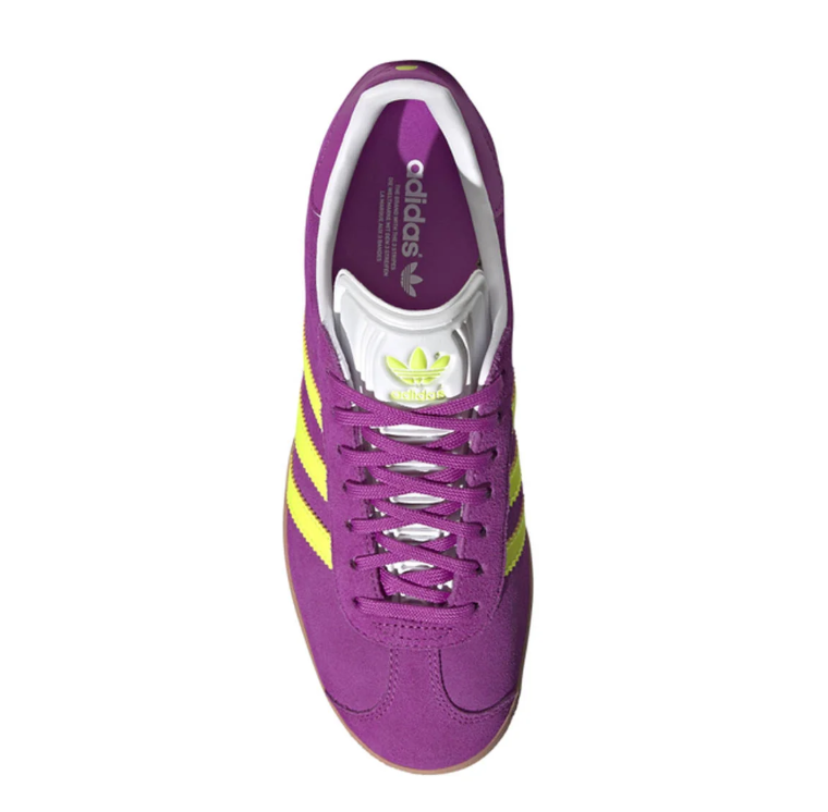 adidas Gazelle Purple and Bright Yellow Low-Top Sneakers with Gum-Tone Sole