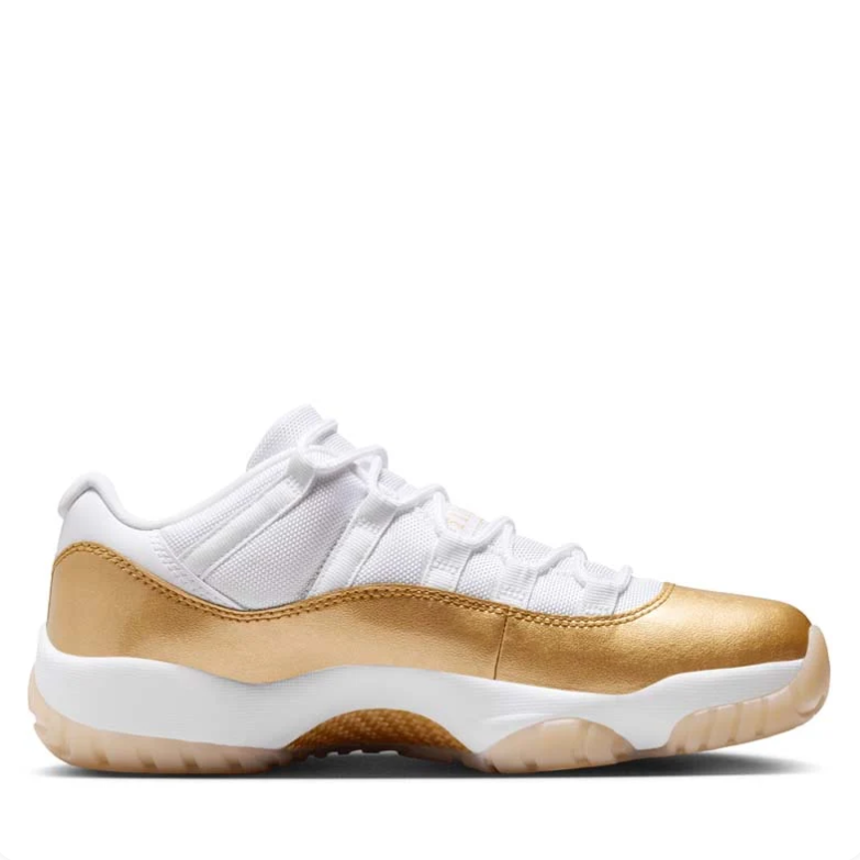 Jordan White and Metallic Gold Low-Top Sneakers with Translucent Sole