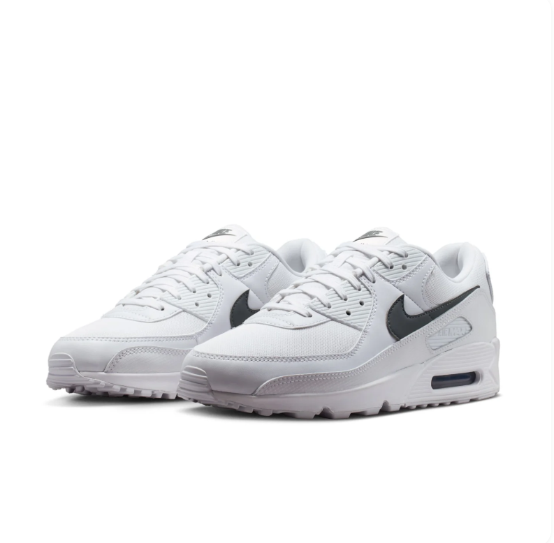 Nike Air Max White Sneakers with Dark Grey Swoosh and Visible Heel Window