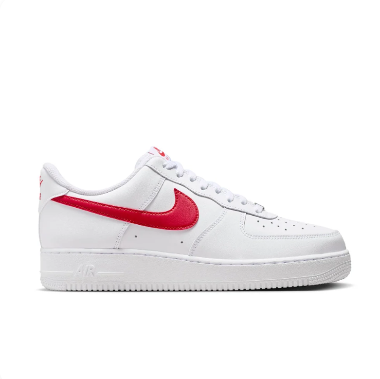 Nike Air Force 1 White Low-Top Sneakers with Red Swoosh