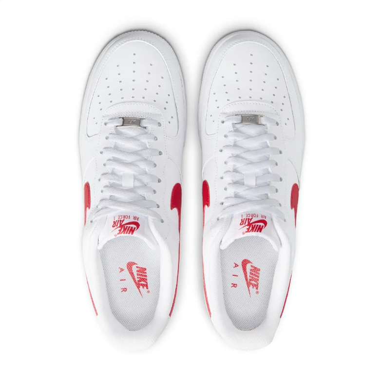 Nike Air Force 1 White Low-Top Sneakers with Red Swoosh