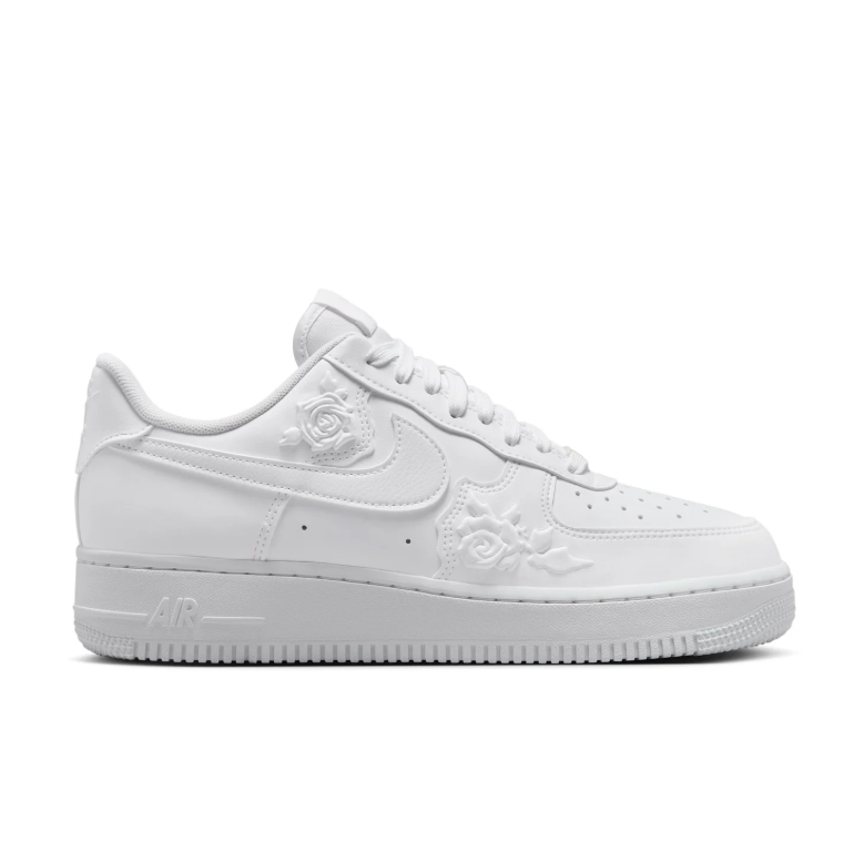 Nike White Low-Top Sneakers with Raised Rose Details