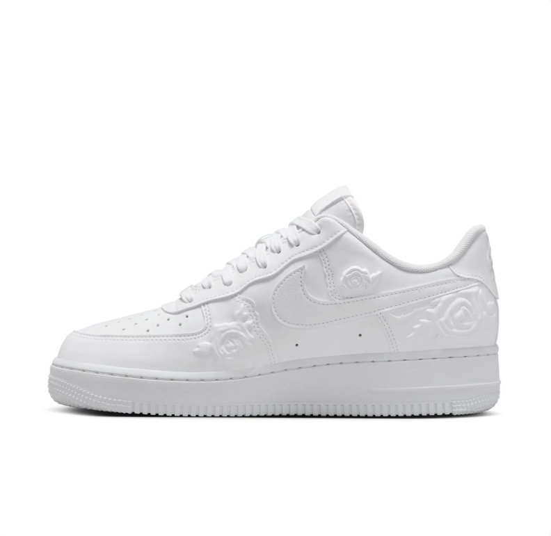 Nike White Low-Top Sneakers with Raised Rose Details