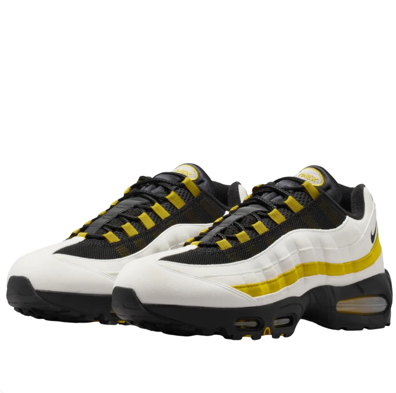 Nike Air Max White and Black Sneakers with Yellow Wave Panels