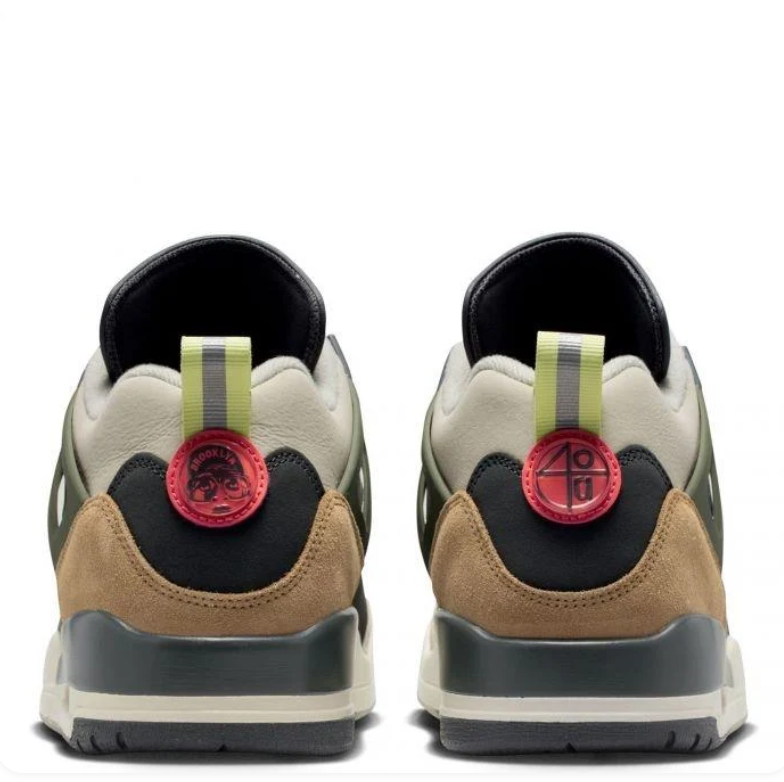 Jordan Black and Olive Sneakers with Tan Heel Panels and Coral Accents