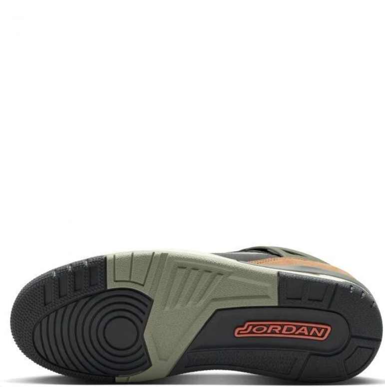 Jordan Black and Olive Sneakers with Tan Heel Panels and Coral Accents