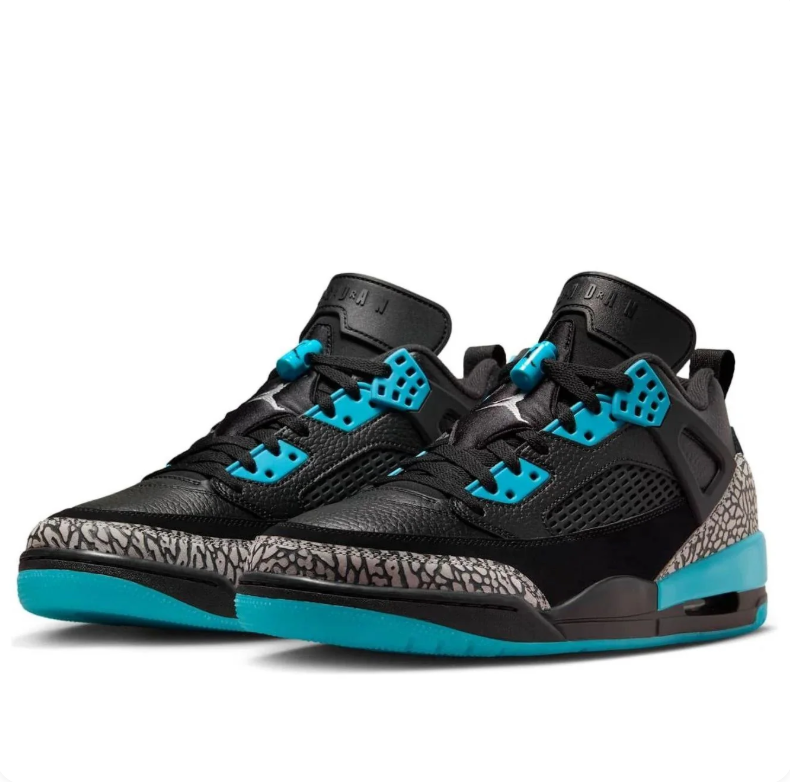 Jordan Black and Turquoise Sneakers with Grey Elephant-Print Panels
