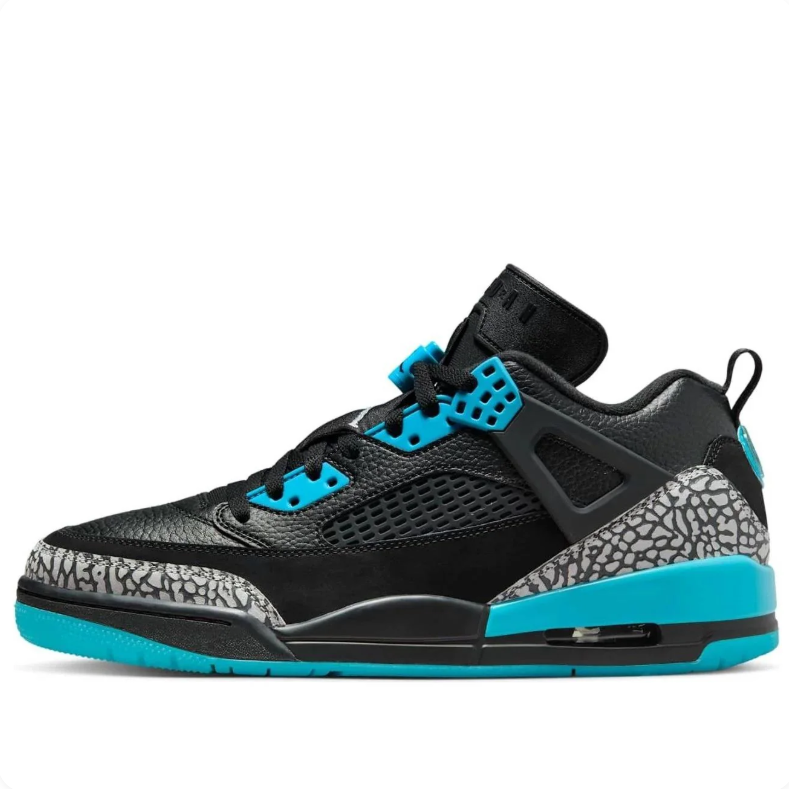Jordan Black and Turquoise Sneakers with Grey Elephant-Print Panels