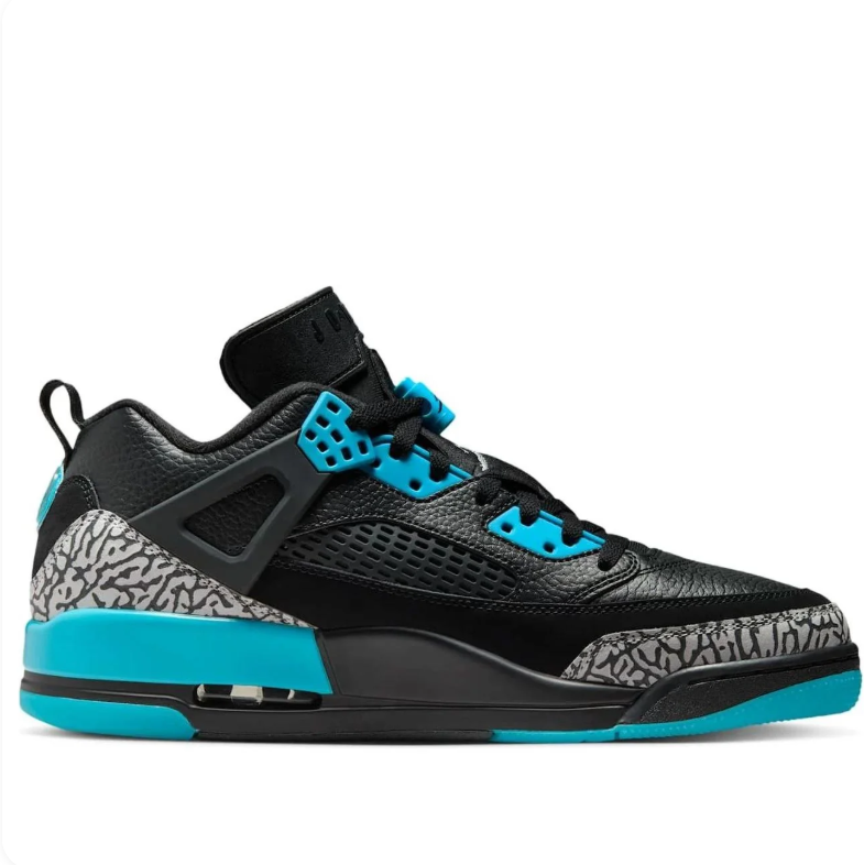 Jordan Black and Turquoise Sneakers with Grey Elephant-Print Panels