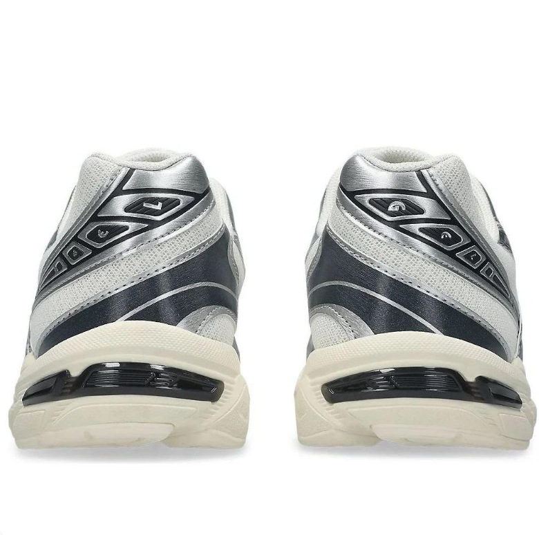 ASICS Silver and Light Grey Mesh Sneakers with Black Stripes and Cream Sole