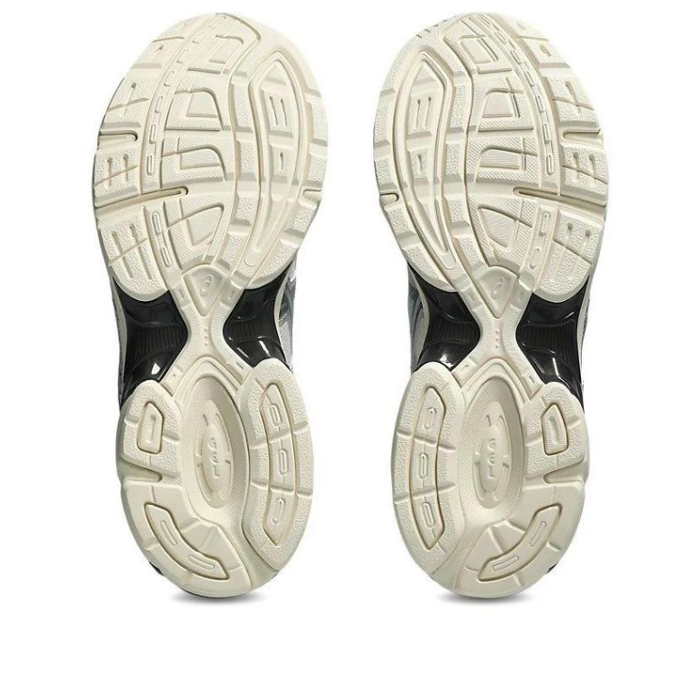 ASICS Silver and Light Grey Mesh Sneakers with Black Stripes and Cream Sole
