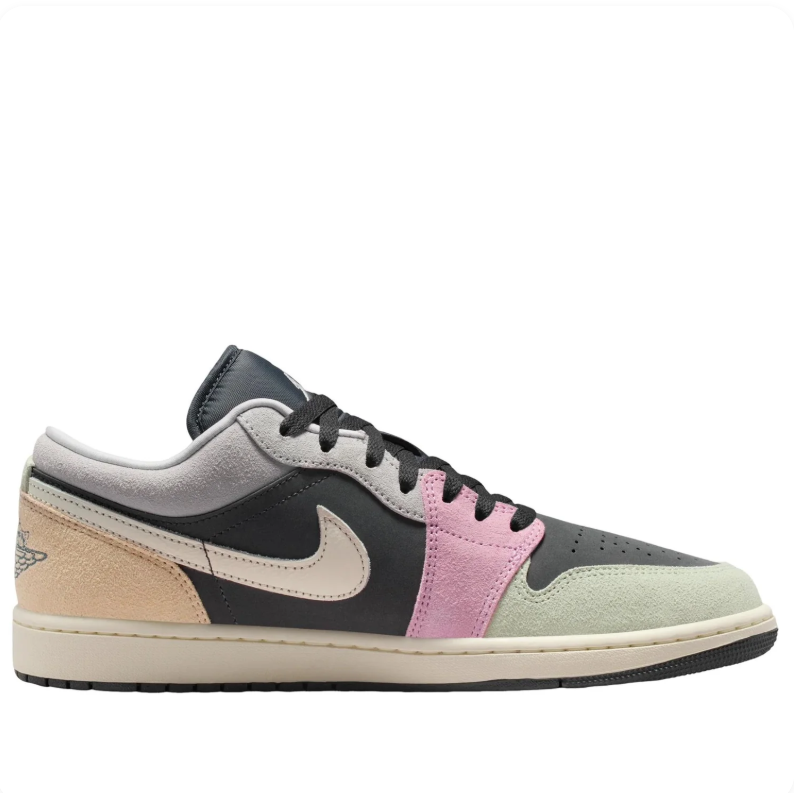Jordan Black Low-Top Sneakers with Pastel Green, Pink and Peach Panels