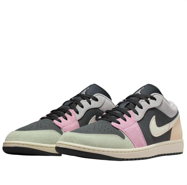 Jordan Black Low-Top Sneakers with Pastel Green, Pink and Peach Panels