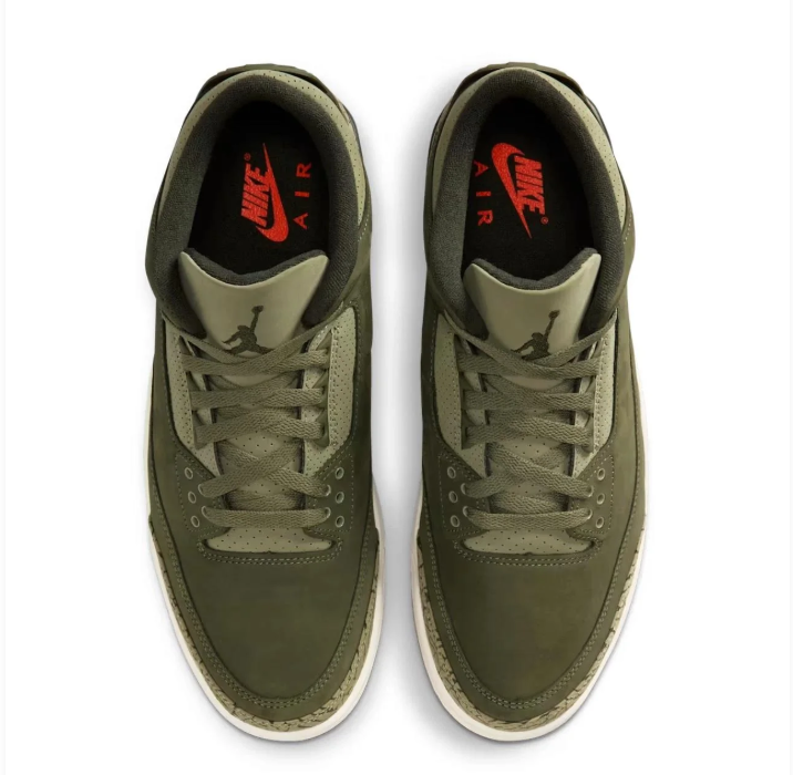 Jordan Olive Green Sneakers with Elephant-Print Panels and Gum-Tone Sole