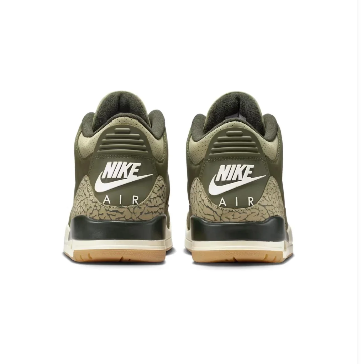 Jordan Olive Green Sneakers with Elephant-Print Panels and Gum-Tone Sole