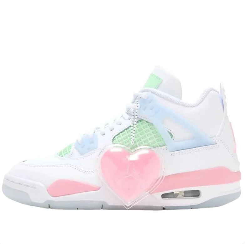 Jordan White Sneakers with Mint Green, Pastel Blue and Pink Details