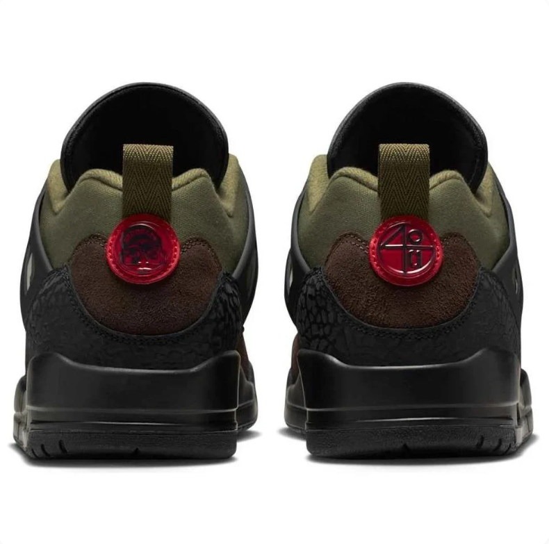 Jordan Olive Green and Brown Sneakers with Black Panels and Red Accents