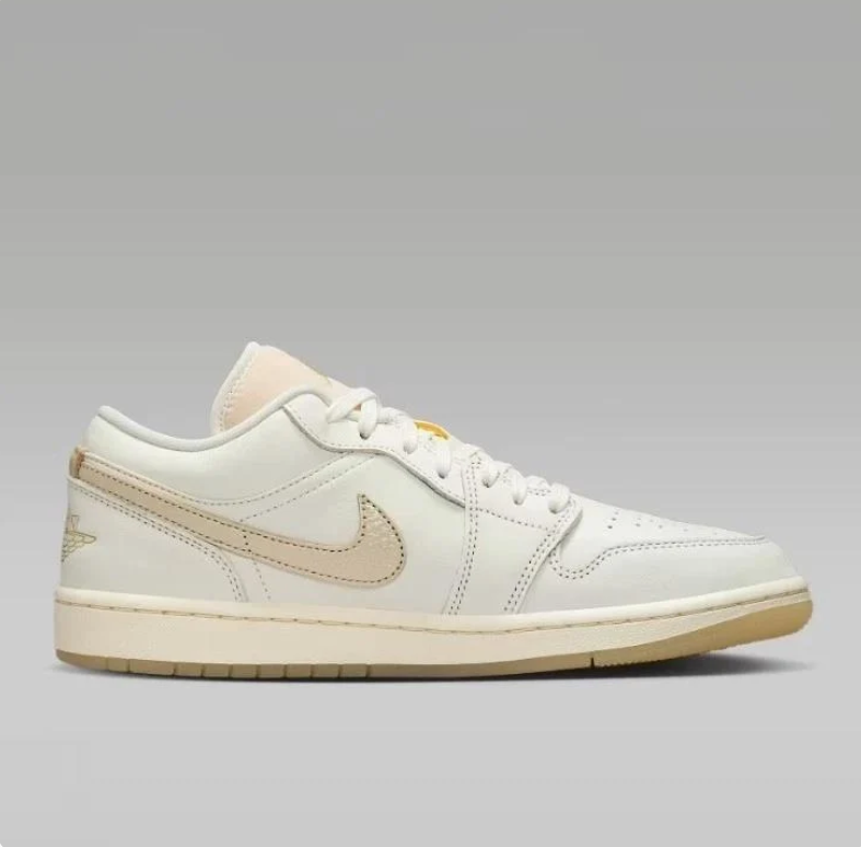 Jordan Off-White Low-Top Sneakers with Beige Swooshes and Gum-Tone Soles