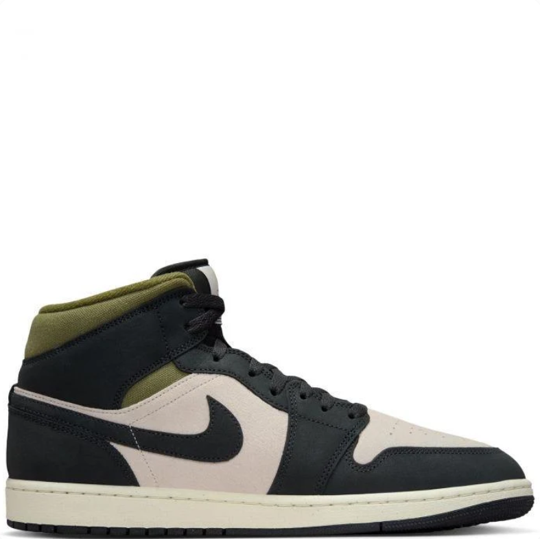 Jordan Black and Beige High-Top Sneakers with Olive Green Collars