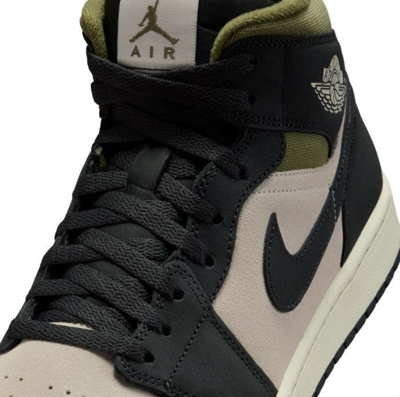 Jordan Black and Beige High-Top Sneakers with Olive Green Collars