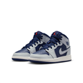 Jordan Navy Blue and Light Gray High-Top Sneakers with Red Jumpman Details